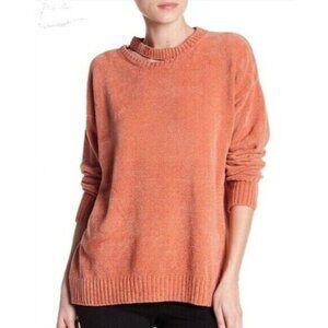 Elodie Sweater Velvet Pullover Cutout Slit Neckline Orange Brick SZ L New